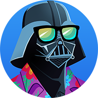 Darth Vader wearing sunglasses and a Hawaiian shirt.